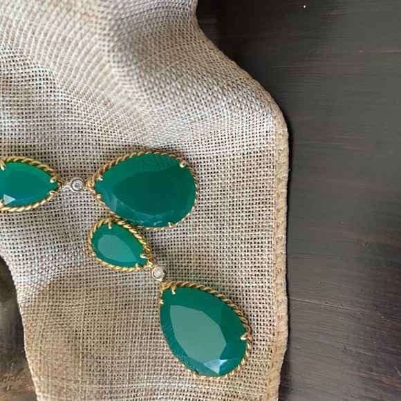 Drop Style Natural Green Onyx Earrings with Diamond Accent in 14kt Gold - Picture 5 of 6